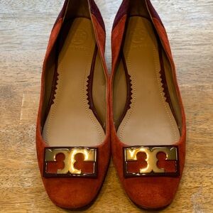Tory Burch Red Suede Flats with Gold Logo Gigi flats